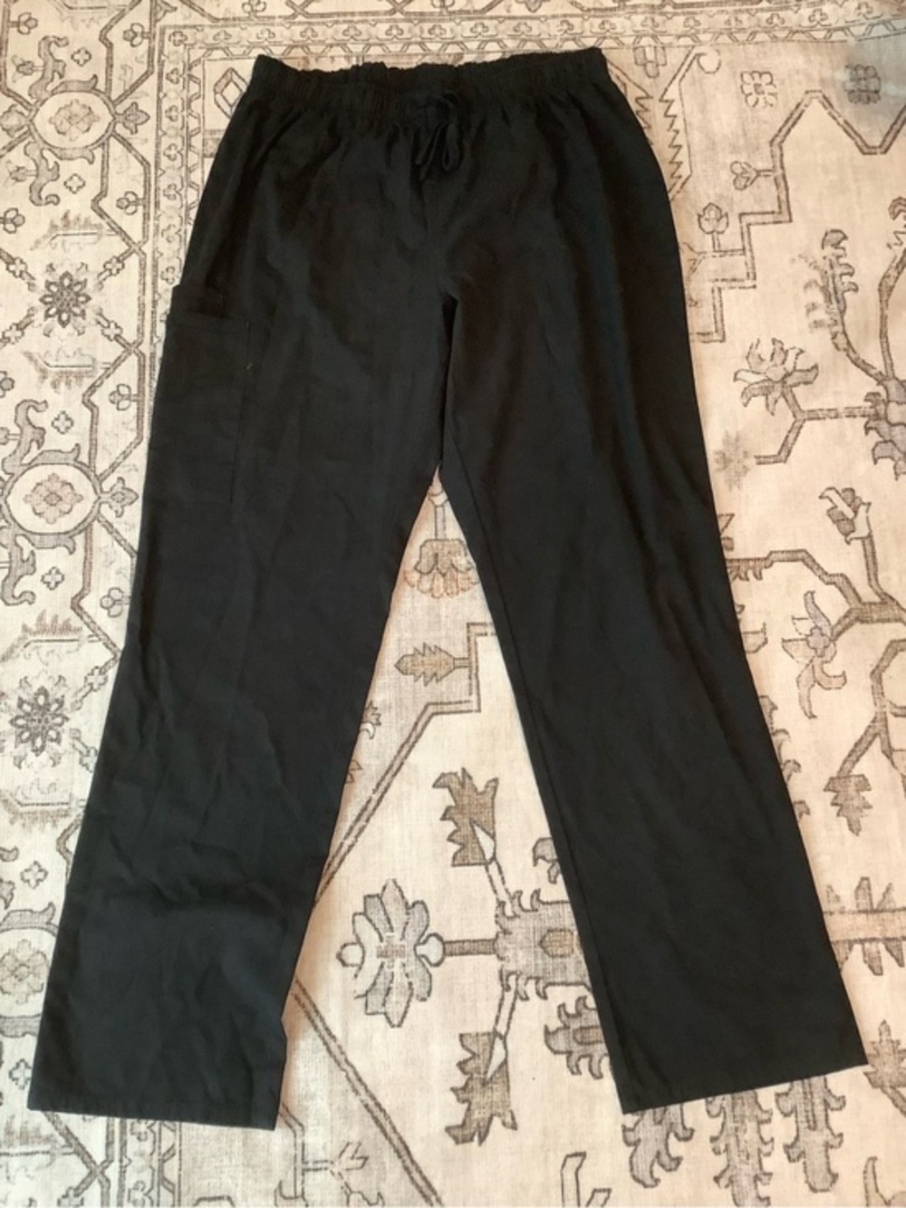 Women's Black Drawstring Scrubs with Side Pocket